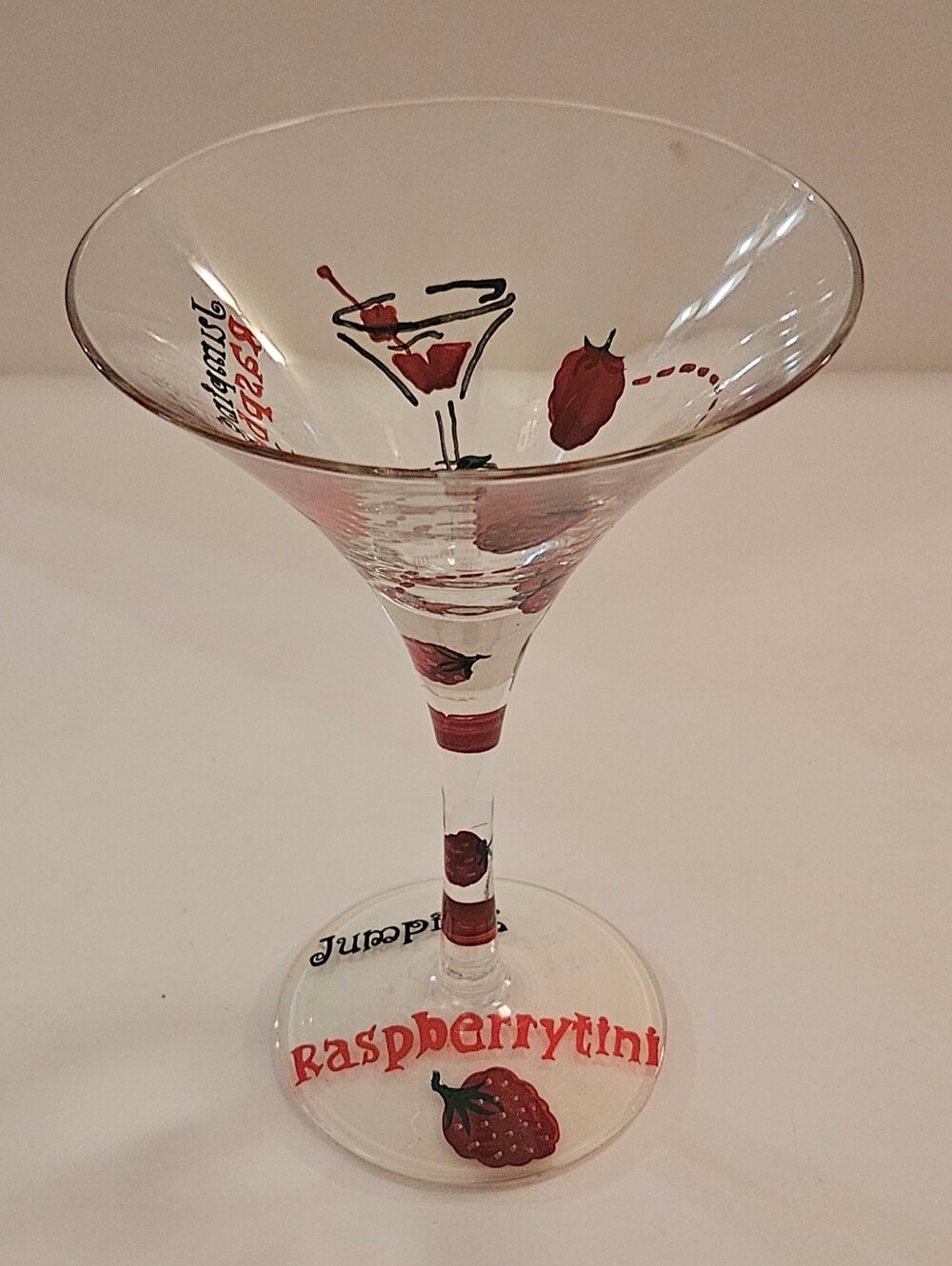 Jumping Raspberrytini Decorated Clear Martini Glass
